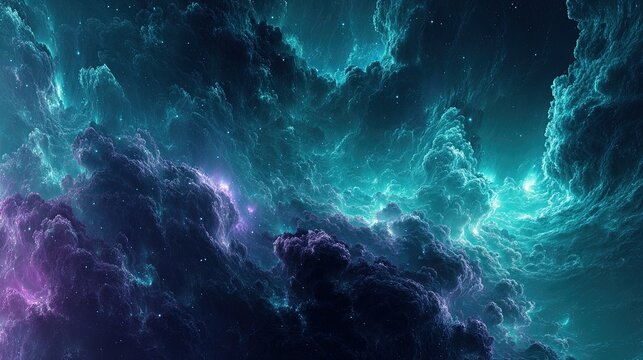 Abstract Cosmic Nebula Displaying Turquoise Violet Colors