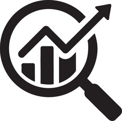 Market analysis icon with magnifying glass and chart, symbol of research, growth, and strategy.