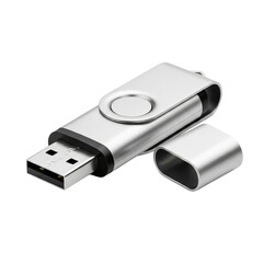 Silver usb flash drive isolated on transparent background
