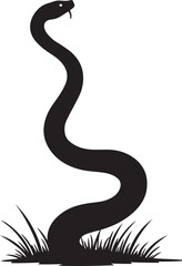 Fototapeta premium Black snake silhouette coiled in grass white background