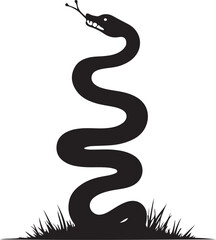 Fototapeta premium Black snake coiled in grass silhouette serpent reptile