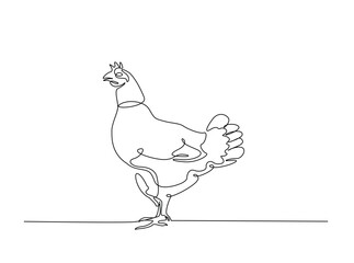Chicken hen outline draw illustration. Continuous line art drawing of Single Chicken Hen. Editable stroke.