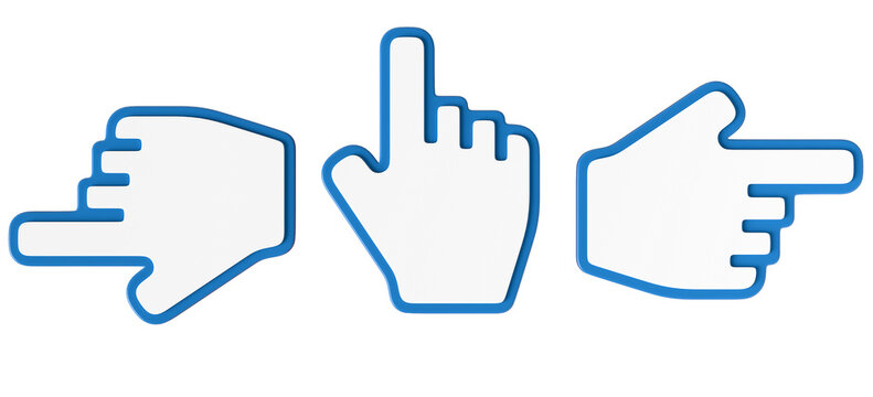 3D cursor and pointer hand icons with blue outline 3D render