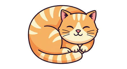 Fototapeta premium Cute Illustration of an Orange Tabby Cat Curled Up and Sleeping Soundly, Perfect for Pet and Cozy Themes