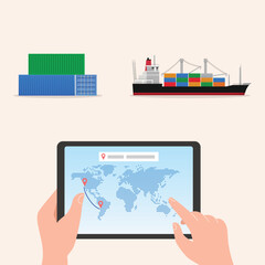 Delivery service cargo shipping on map. Online app tracking,
