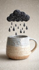 Artistic cloud raining into ceramic mug illustration creative concept