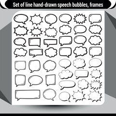 Hand-drawn speech bubbles and frames set for communication design