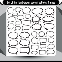 Set of hand-drawn outline speech bubbles and dialogue frames