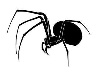 Vector silhouette of a black and white spider illustration on a white background.