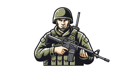 Fototapeta premium Detailed Illustration of a Military Soldier in Uniform with a Rifle and Helmet, Representing Army, War, and Security