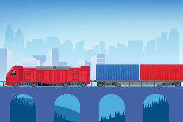 Cargo railway wagon with containers shipping, with city background  © Fauzan