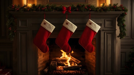 fireplace with christmas gifts