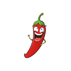 Funny cartoon red chili pepper winking and waving isolated on white background