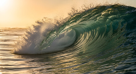 Vibrant blue sunset over the ocean with waves rolling to the beach