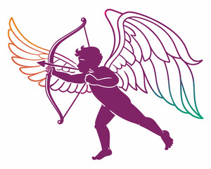 Fototapeta premium Cupid with bow and arrow silhouette vector isolated on white background