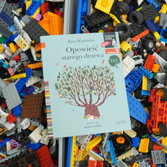 Obraz premium Children's book about an old tree on a colorful background of toy blocks