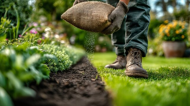 Gardener fertilizing soil for healthy plant growth