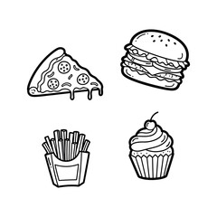 Fast Food Doodle Icon Set. Hand-Drawn Line Art Collection