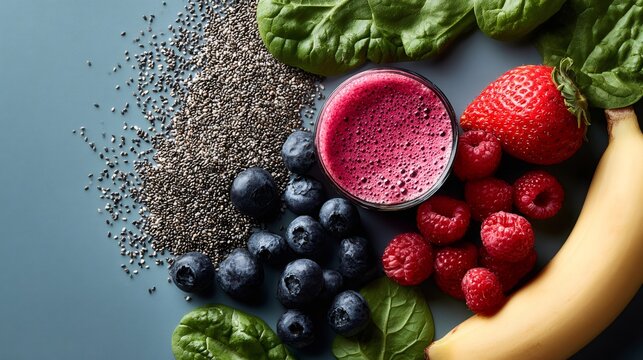 Healthy berry smoothie with fresh superfood ingredients