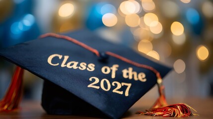 Graduation cap displaying class of 2027 achievement