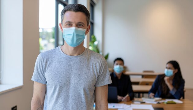 Covid-19 safety measures in business settings office environment photo documenting indoor view health awareness - Powered by Adobe