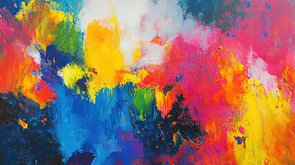 A vibrant abstract painting with a mix of bright colors and textures.
