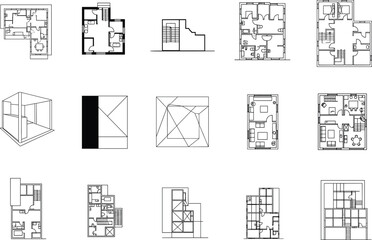 Blueprint Line Drawing Vector Set – 10 Styles of Technical, Architectural, and Engineering Draft Illustrations