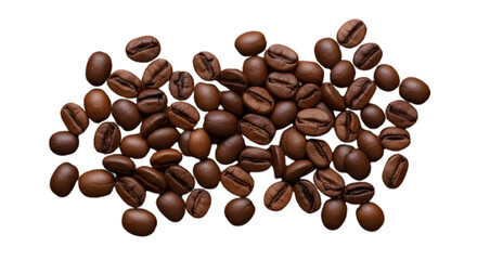 Obraz premium Pile of roasted coffee bean isolated on transparent background, ready to be ground for a perfect cup