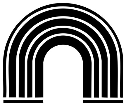 Simple graphic arch with thick black stripes and white gaps