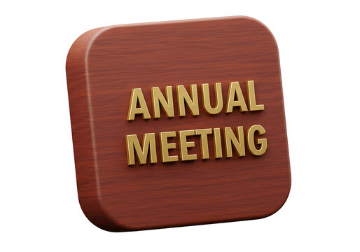 Solid wood plaque with engraved gold lettering announcing an annual meeting event