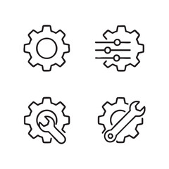Cogwheel line icons set. Gear, App settings button, slider, wrench tool, fix concept minimal vector illustrations. Simple flat outline signs for web interface.