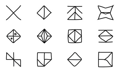 Collection of abstract geometric hand drawn symbols and elements