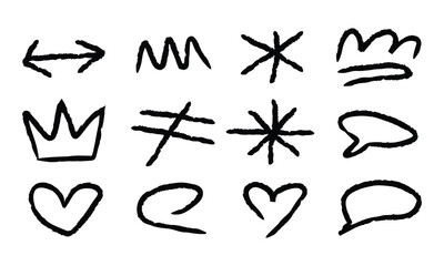 Bold hand drawn marker doodle arrows and hearts collection