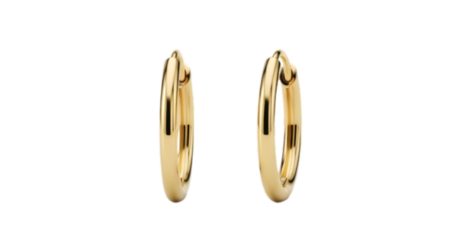 Pair of gold hoop earrings isolated on transparent background, a classic and elegant jewelry staple for any occasion
