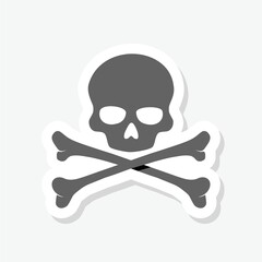 Crossbones and skull death flat icon sticker isolated on gray background