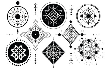 Sacred geometry symbols collection set isolated