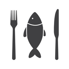 Knife, fork and fish, icon, vector.