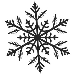 Black silhouette of a detailed snowflake winter crystal