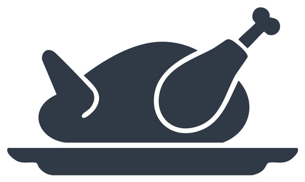 Roasted Chicken on Platter, Poultry Dish, Thanksgiving Meal, Dinner Feast, Delicious Food, Festive Icon