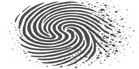 Black and white fingerprint art vector illustration with circular spiral line pattern and shape design on white background