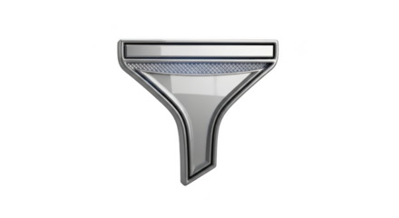 Gleaming Silver Funnel Shaped Object with Intricate Pattern on Background Keywords: funnel, silver, metallic, object, shape, design, abstract, chrome isolated on a transparent background