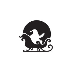 Santa Claus Silhouette Riding Sleigh in Front of Full Moon – Christmas Vector Design