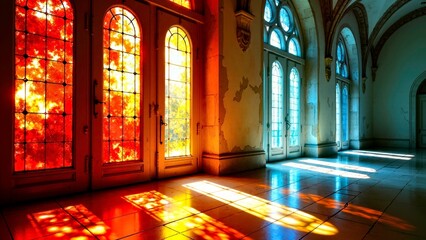 Obraz premium Close up of the interior of a stained glass church
