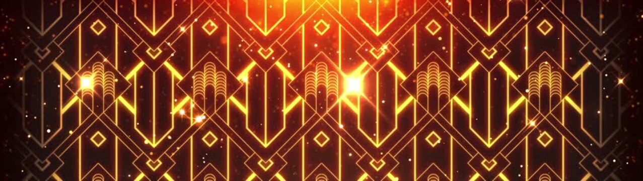 Fiery Orange and Gold Art Deco Abstract Geometric Background Loop