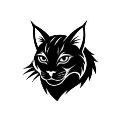 Stylized black bobcat head illustration, fierce wild animal mascot