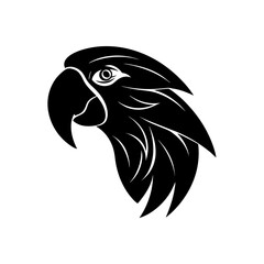 Sleek monochromatic parrot head vector graphic illustration