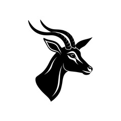 Black antelope head profile vector graphic illustration on white