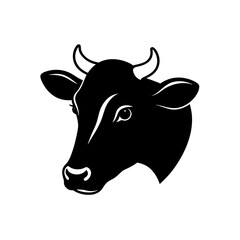 Stylized black cow head with horns, simple vector silhouette