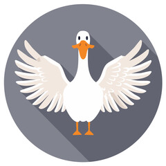 Obraz premium Stylized White Goose Spreading Wings with Orange Beak in Gray Circle, Bird Illustration