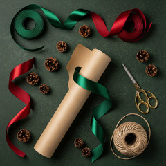 Festive Holiday Gift Wrapping Supplies and Decorations for Christmas Presents